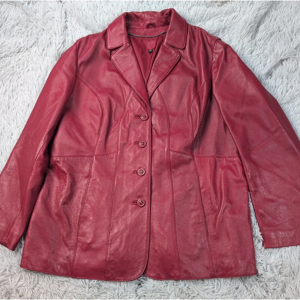 Wilson's Jacket Womens 2X Leather Coat Pockets Button Up Preppy Comfort